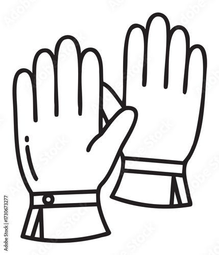 Pair of outline gloves with buttoned cuffs in black and white - stock vector