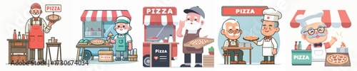 vector of grandpa selling pizza