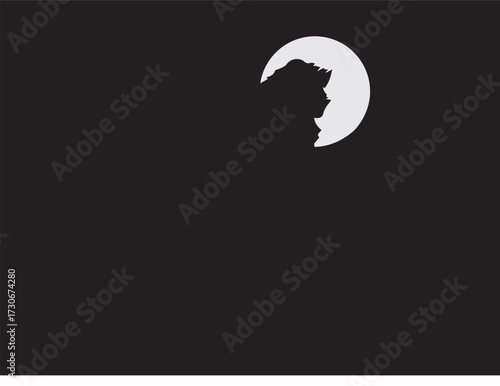 Silhouette of a wolf howling at a full moon in a dark night sky, evoking a sense of wildness, mystery, and primal instinct on dark,