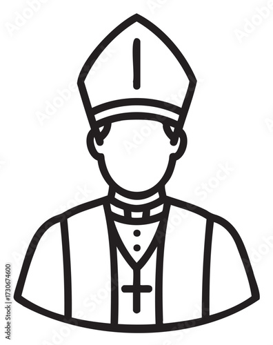Outline of a clergyman in traditional clerical attire with cross - stock vector