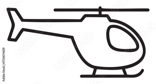 Simple black and white helicopter outline drawing displaying design details - stock vector