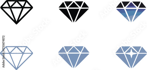 Vector art of collection of diamond icons in various styles
