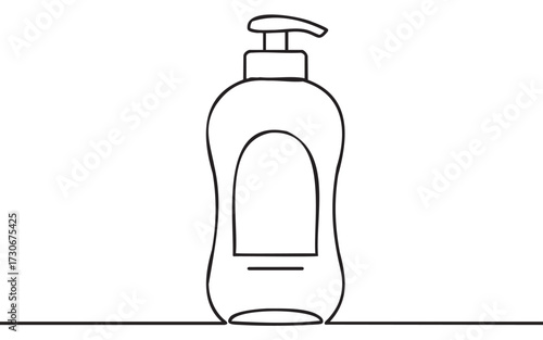 Outline of liquid soap dispenser bottle with pump on white background - stock vector