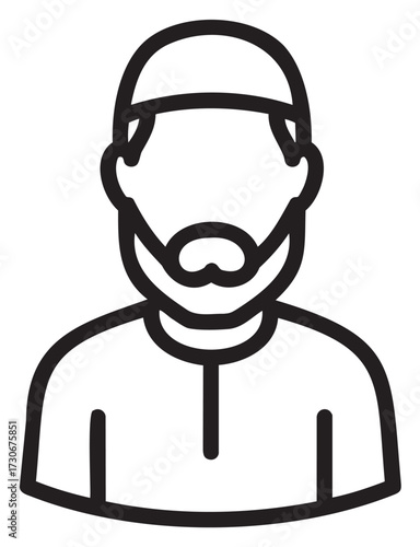Outline illustration of bearded male with cap and traditional clothing - stock vector