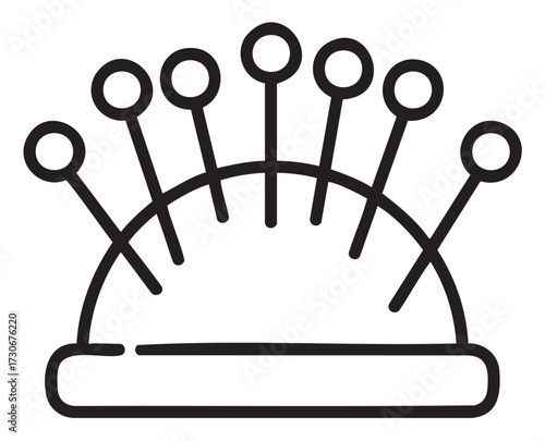 Line art pin cushion with sewing needles - stock vector