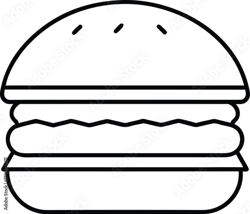 Simple Line Art Icon of a Classic Hamburger with Sesame Seed Bun