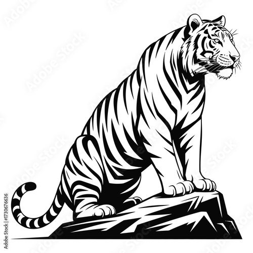 Majestic tiger sitting proudly on a rocky outcrop