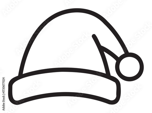 Line drawing of santa hat with pom pom on white background - stock vector