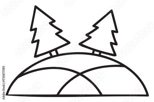 Minimalist landscape with two pine trees on a hilltop - stock vector