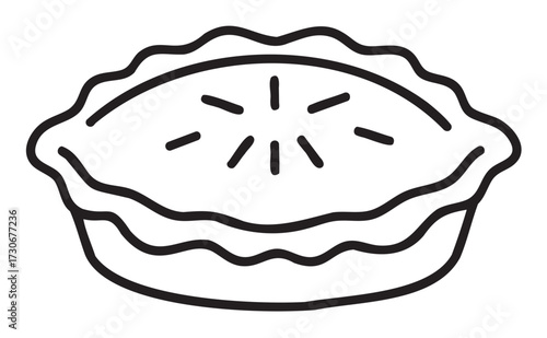 Line drawing of a traditional pie with decorative crust and steam vents - stock vector
