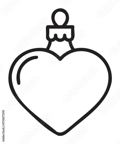 Heart-shaped christmas ornament: elegant black and white line art with minimalist design - stock vector