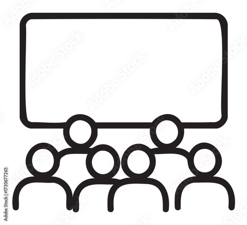 Outline of audience watching a movie in a theater setting - stock vector