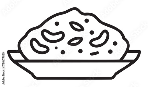 Sketch of biryani dish with cashews and spices in bowl - stock vector