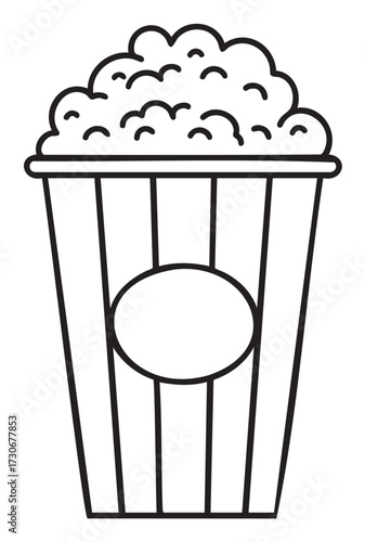 Popcorn bucket outline: classic striped design for snacks and cinema - stock vector