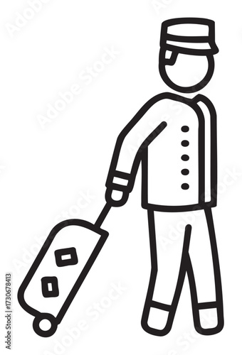 Bellhop icon with luggage trolley in line art style - stock vector