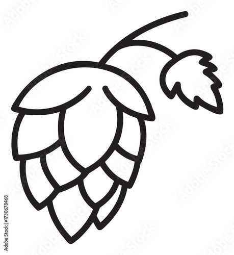 Black and white hop cone outline - stock vector