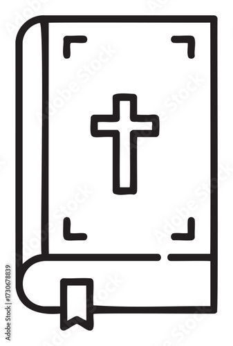 Outline of a religious holy book with cross on cover and bookmark - stock vector