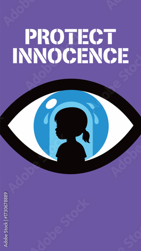 Protect Innocence Child Safety and Vulnerability Concept Little Girl Silhouette Inside a Tearful Eye Graphic