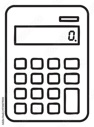 Simple black and white cartoon calculator with large display and keypad - stock vector