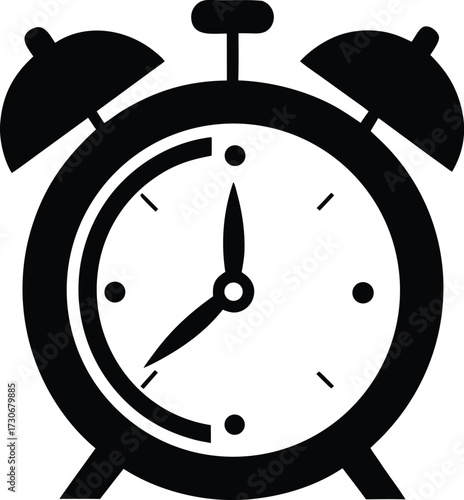 Alarm Clock Silhouette, Black Alarm Clock Silhouette, Minimalist Clock Silhouette - Time, Deadline, and Schedule Symbol for Web and Print