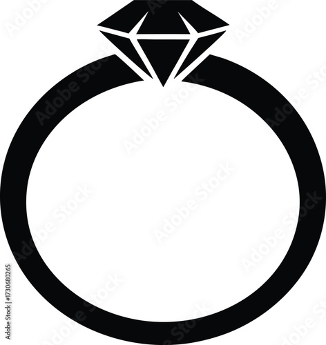 Wedding Ring Silhouette, Diamond Ring Vector Silhouette, Wedding Ring or Engagement Ring Black Silhouette Vector - Marriage and Love Symbol.