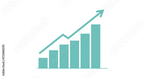 Growth graph with increasing bars and upward trend a teal silhouette
