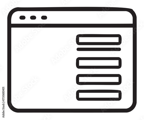 Hand-drawn web browser interface with menu sidebar - stock vector