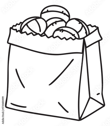 Paper bag filled with fresh bread rolls for breakfast or lunch - stock vector