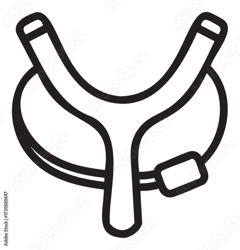 Simple black and white outline of a slingshot with elastic bands - stock vector