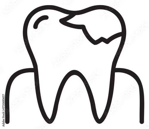 Vector tooth icon with dental decay in monochrome illustration - stock vector