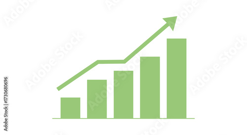 A simple green bar graph with an upward trending line silhouette