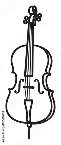 Hand-drawn cello sketch with detailed design in black and white - stock vector