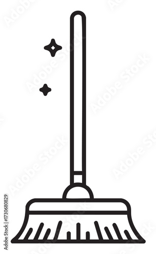Simple icon of a broom with sparkles for cleanliness and tidiness - stock vector