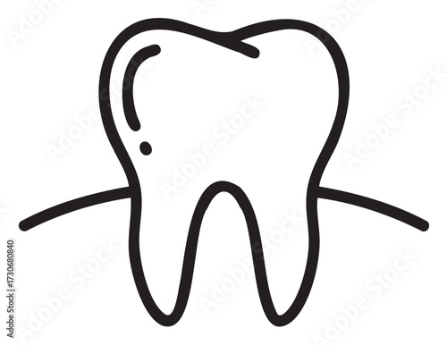 Minimalist black and white tooth icon depicting dental health concept - stock vector