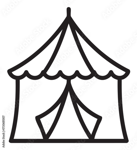 Black and white circus tent illustration with striped canopy - stock vector