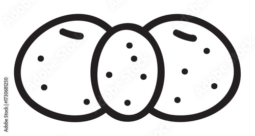 Simple black and white potatoes illustration with solid lines and dots - stock vector