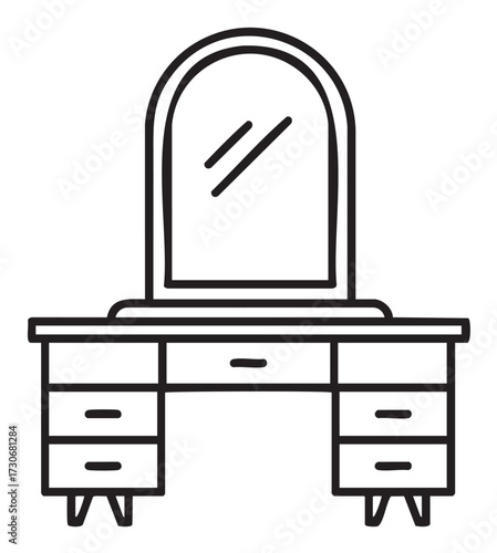 Elegant wooden dressing table with mirror and drawers - stock vector