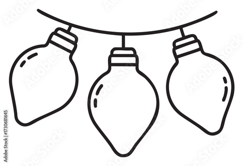 Festive string of three holiday bulbs in black and white illustration - stock vector