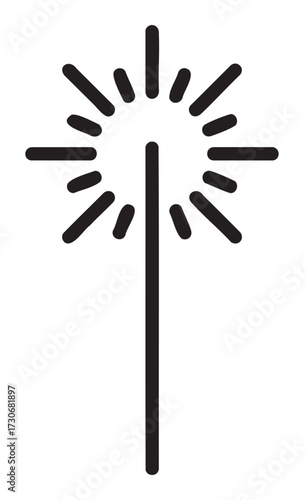 Simple black firework sparkler icon with radiating lines - stock vector