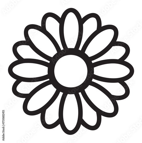 Simple black and white line art of a daisy flower - stock vector