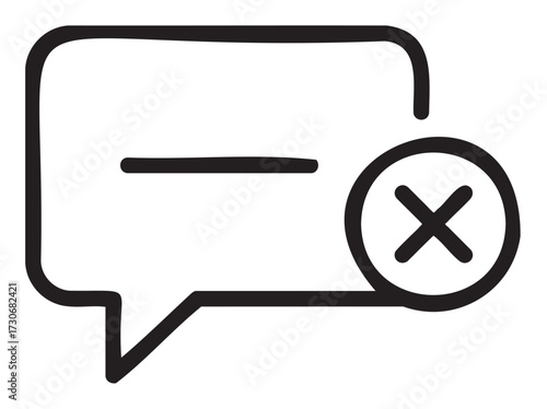 Speech bubble with cross icon representing communication error or message deletion - stock vector