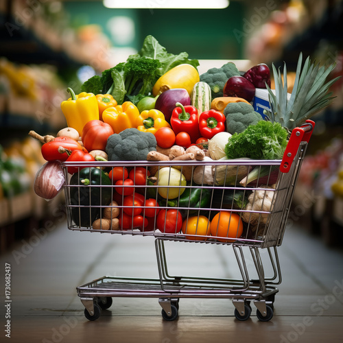 Grocery Shopping Cart Full of Items