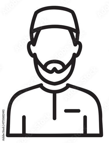Outline icon of bearded male in traditional hat and garment - stock vector