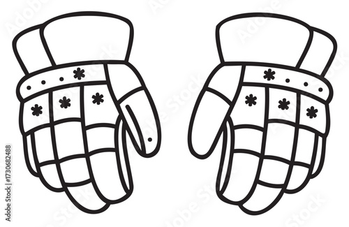 Illustration of black and white ice hockey gloves outlined with stars - stock vector