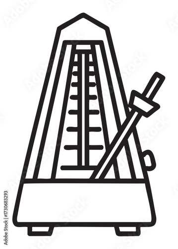 Outline illustration of metronome with pendulum and scale - stock vector