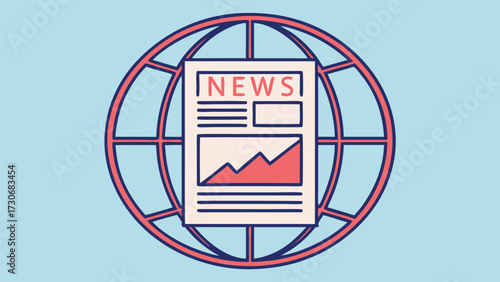 Newspaper with Graph Inside Globe Outline world earth