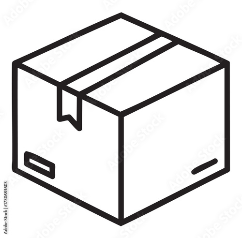 Simple black and white drawing of a closed cardboard box - stock vector