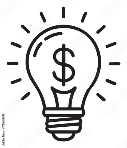 Outline of light bulb with dollar sign symbolizing innovative ideas and financial growth - stock vector
