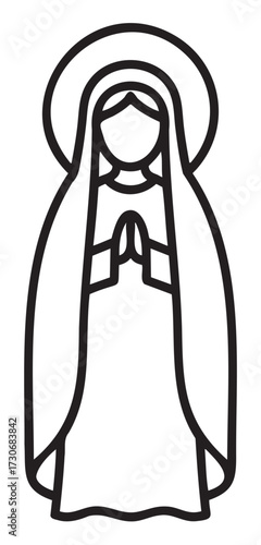 Simple icon of a praying religious figure with halo and robes - stock vector