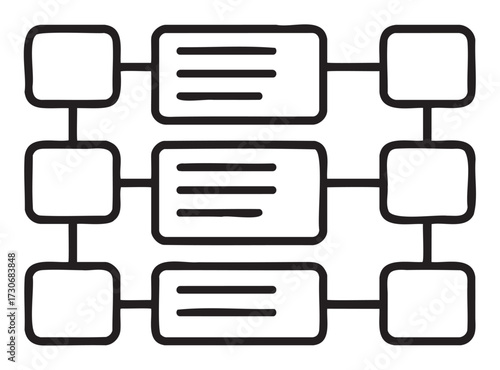 Hand-drawn flowchart diagram with rectangles and connectors on white background - stock vector